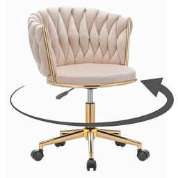 Krzesło obrotowe welurowe DC-3027S beż #5, złote nogi