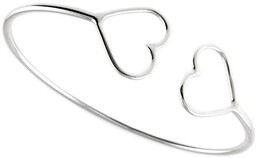 Elegancka gładka sztywna srebrna bransoleta serca serduszka heart