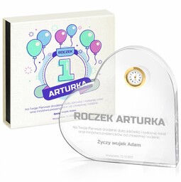 Serce kryształowe grawerowane z zegarem w pudełku