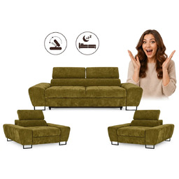 Zestaw wypoczynkowy sofa kanapa 2 fotele szary szenil