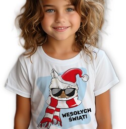 KOSZULKA DZIECIĘCA BIAŁA Prezent Świąteczny WESOŁYCH ŚWIĄT! Rozm