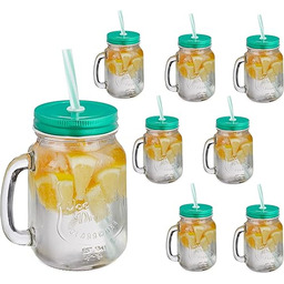 Relaxdays Szklanki do napojów z pokrywką i słomką,