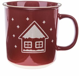 Świąteczny kubek ceramiczny Snowy cottage czerwony, 710 ml