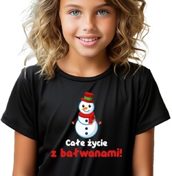 KOSZULKA DZIECIĘCA CZARNA Prezent Świąteczny ŻYCIE Z BAŁWANAMI!