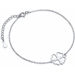 Rodowana srebrna bransoleta gwiazd celebrytka czterolistna koniczyna srebro