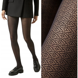 Calzedonia rajstopy damskie czarne wzory romby czarne wzorki
