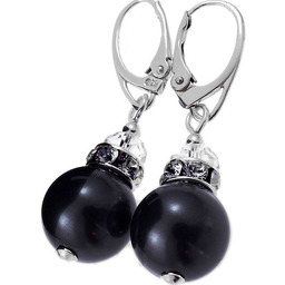 Piękne Kolczyki Srebro Perły Kryształy Czarne