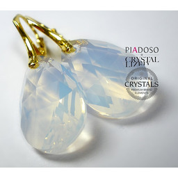 Kryształy Kolczyki Złote Srebro Certyfikat 28mm White Opal