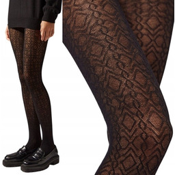 CALZEDONIA rajstopy damskie czarne wzór kaszmirowe kaszmir modal