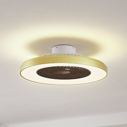 Wentylator sufitowy LED Teleo, mosiądz, DC, cichy, Tuya