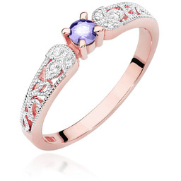 Złoty pierścionek Tanzanit 0,10ct różowe złoto pr. 585