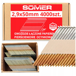 Gwoździe do gwoździarki łącz. papierem pierścien ocynk 2,9x50mm