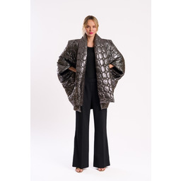 Pakamera Metaliczne pikowane poncho, gunmetal/antracyt, rękaw nietoperz
