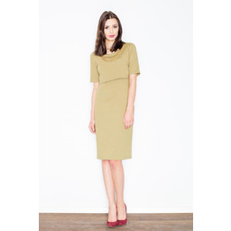 Oliwkowa Elegancka Midi Sukienka z Biżuteryjnym Łańcuszkiem