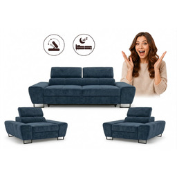Zestaw wypoczynkowy sofa 2 fotele różowy welur salonu