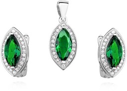 Elegancki rodowany srebrny komplet z szmaragdowymi cyrkoniami srebro