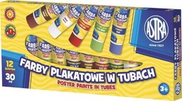 Farby plakatowe w tubkach 12 kolorów 30ml ASTRA