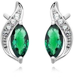 Eleganckie rodowane podłużne srebrne kolczyki szmaragd cyrkonie srebro