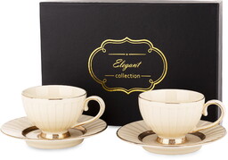 Filiżanka filiżanki porcelana do espresso beżowo złote kpl.
