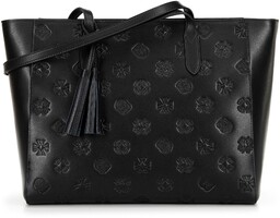 Damska shopperka ze skóry w sygnaturę czarno -