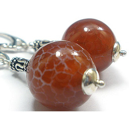 Agat Ognisty Piękne Ozdobne Kolczyki Srebro