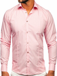 Koszula męska elegancka z długim rękawem różowa Bolf