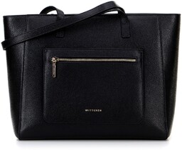 Skórzana torba shopper z kieszeniami na froncie czarna