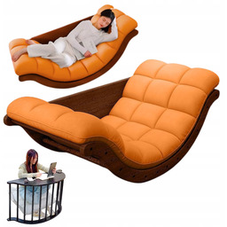 Fotel Bujany Wypoczynkowy Leżanka 2W1 Pomarańcz Dąb Stolik