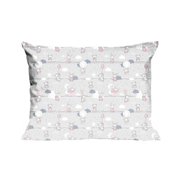 Karo Poszewka bawełniana 50x60 56K misie zajączki szara