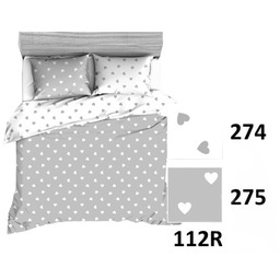Pościel bawełniana 180x200 R112 biała szara serca serduszka
