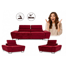 Zestaw wypoczynkowy sofa kanapa 2 fotele różowy welur