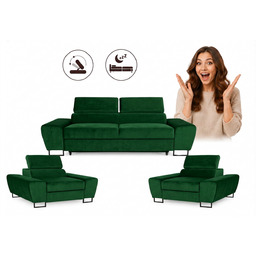 Zestaw wypoczynkowy sofa kanapa 2 fotele różowy welur