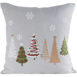 Poszewka bożonarodzeniowa srebrna w kolorowe choinki PSWA-355