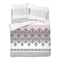 Detexpol Pościel bawełniana 220x200 Glamour biała różowa ornamenty