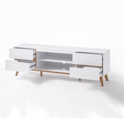 Szafka RTV biała / dąb mat 169 cm