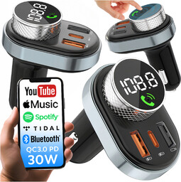 Transmiter FM Ładowarka Samochodowa Bluetooth 5.0 USB QC