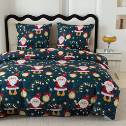 Pościel bożonarodzeniowa z bawełny syntetycznej granatowa w Mikołaje