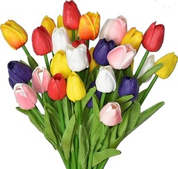 WISTART Wielokolorowe sztuczne tulipany, kwiaty, sztuczne tulipany, bukiet