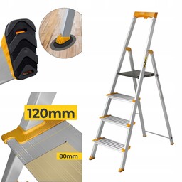 Drabina aluminiowa domowa Półka 4 stopniowa Szerokie stopnie