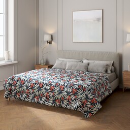 Narzuta pikowana w pasy, kwiaty na granatowym tle,