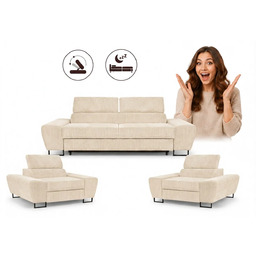 Zestaw wypoczynkowy sofa kanapa 2 fotele zielony sztruks