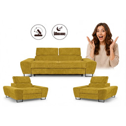 Zestaw wypoczynkowy sofa kanapa 2 fotele zielony sztruks