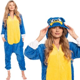 Piżama Damska Kombinezon Kigurumi Onesie Kostium Sonic Niebieski