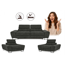 Zestaw wypoczynkowy sofa kanapa 2 fotele czarny szary