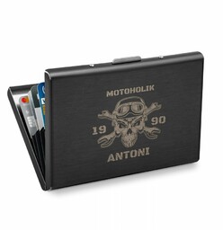 Etui na karty wizytówki z grawerem dla motocyklisty