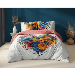 Pościel bawełniana 220x200 biała kolorowe kwiaty Holland Home