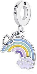 Rodowany srebrny wiszący charms do pandora tęcza rainbow
