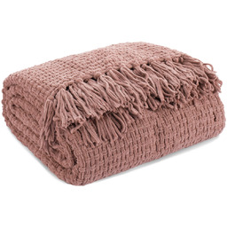 Koc tkany ciemnoróżowy z frędzlami K191-02