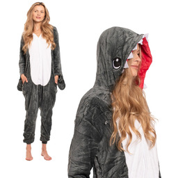 Piżama Damska Kombinezon Kigurumi Kostium Onesie Szary Rekin