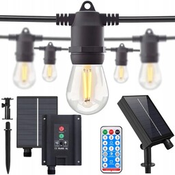 Girlanda Solarna Ogrodowa 15m 15x Żarówka Led E27